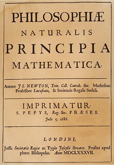 „ნატურალური ფილოსოფიის მათემატიკური საფუძვლები“ თავფურცელი. ძვ. სტ. 1686 წელი