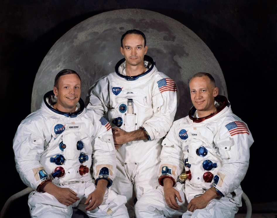 Apollo 11-ის ეკიპაჟი - ნილ არმსტრონგი, მაიკლ კოლინზი, ბაზ ოლდრინი